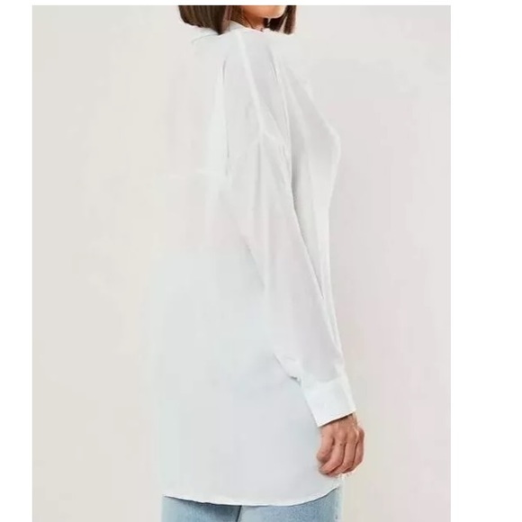 Missguided White Oversized Plunge Front Top Blouse Size 4 - Picture 3 of 11